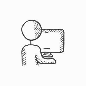 Man working at his computer sketch icon Stock Illustration