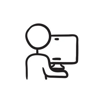 Man working at his computer sketch icon Stock Illustration