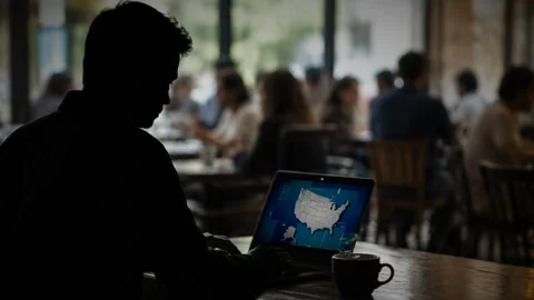 Man working on his laptop in coffee shop Stock Footage 339636993