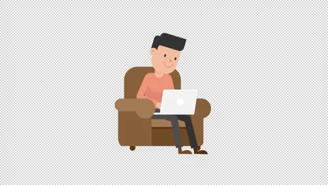 Man Working at his Laptop on the Couch Stock Footage 205061231