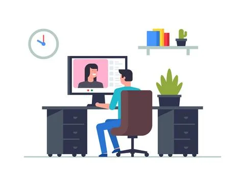 Man is working at his laptop Stock Illustration