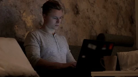 Man working on his laptop, Typing Stock Footage 97828815