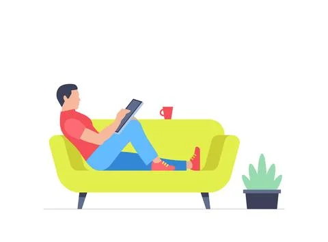 Man is working at his tablet Stock Illustration