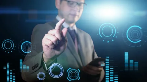 Man Working on Holographic Interface, Visual Screen Video stock 132793444