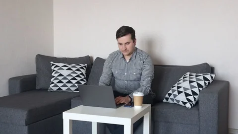 Man working home on computer Stock Footage 126670791