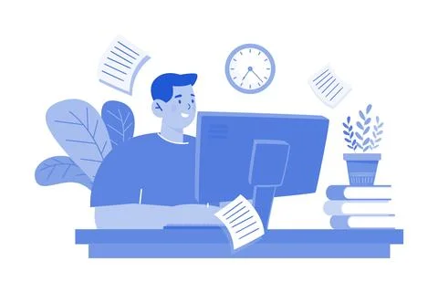 Man Working At Home On A Computer Stock-Illustration