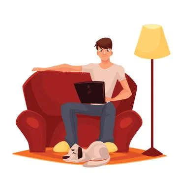 Man working at home on the couch Illustrazione stock