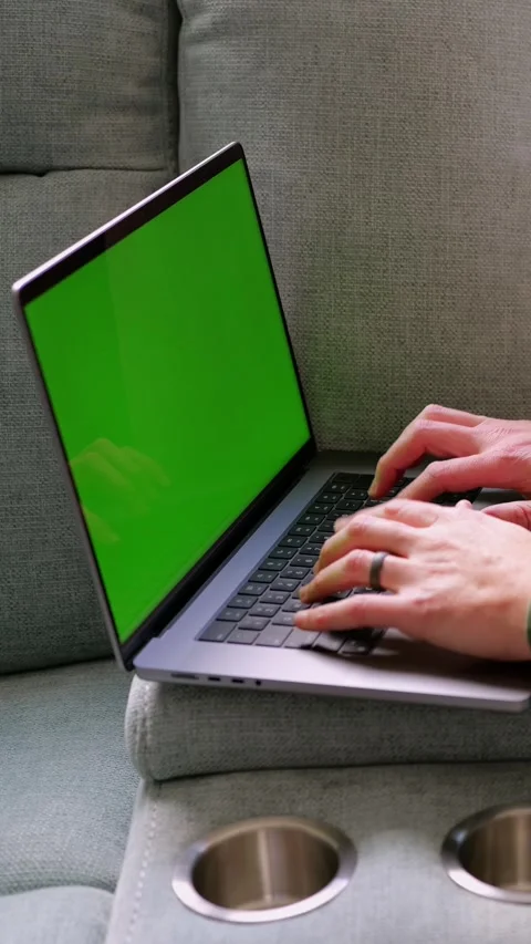 Man Working from Home- Custom Green Screen Laptop Stock Footage 322079451