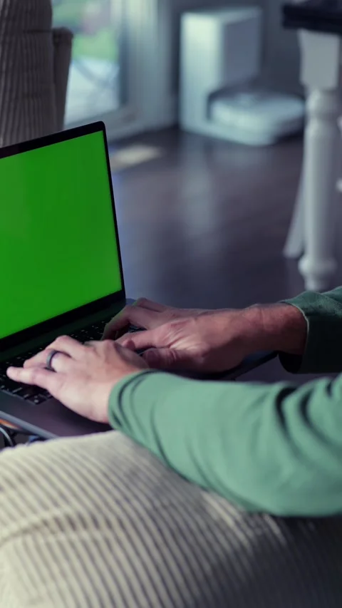 Man Working from Home- Custom Green Screen Laptop Stock Footage 322079459