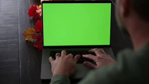 Man Working from Home- Custom Green Screen Laptop Stock Footage 322079476