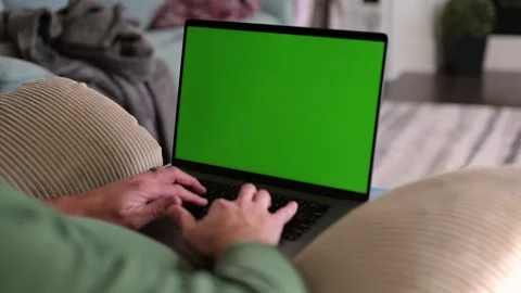 Man Working from Home- Custom Green Screen Laptop Stock Footage 322079501