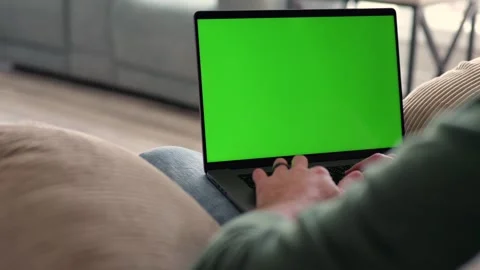 Man Working from Home- Custom Green Screen Laptop Stock Footage 322079509