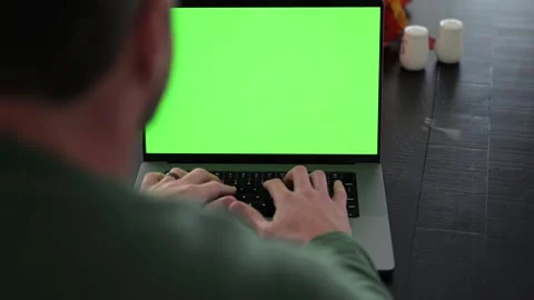 Man Working from Home- Custom Green Screen Laptop Stock Footage 322079529