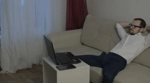 Man working from home with laptop Stock Footage 58097132
