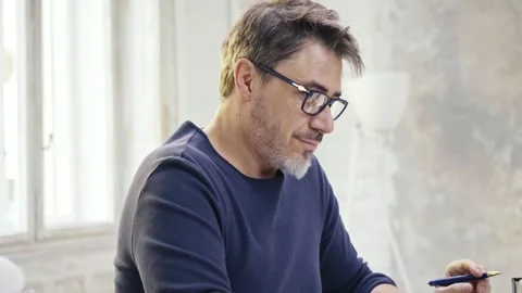 Man working at home with laptop Video stock 149202171