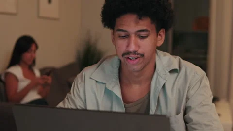 Man Working From Home on Laptop Stock Footage 322127728