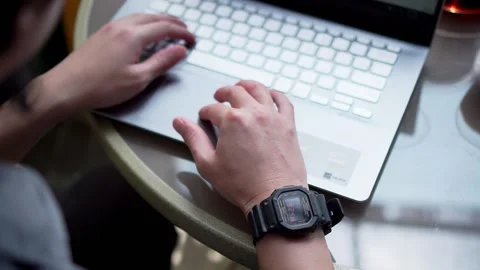 Man working at home with laptop at work desk. work from home and business con Stock Footage 167810873