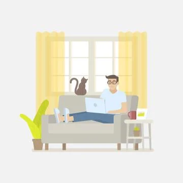 Man working at home on sofa Stock Illustration