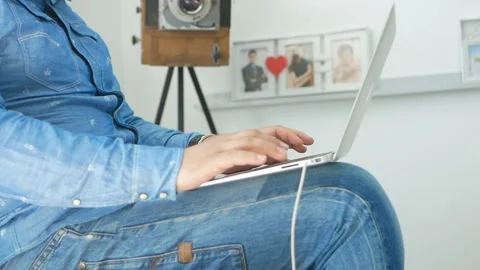 Man working from home studio on a laptop Video stock 98488657