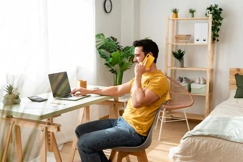 Man working from home with Tech. Foto stock