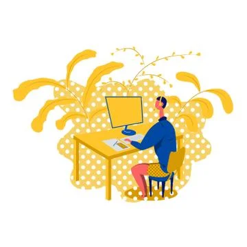 A Man Working at Home Using Computer. Stock Illustration