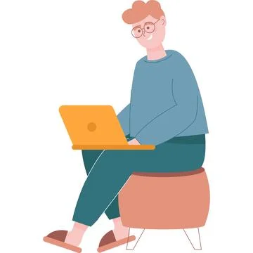 Man working at home using laptop vector icon Illustrazione stock