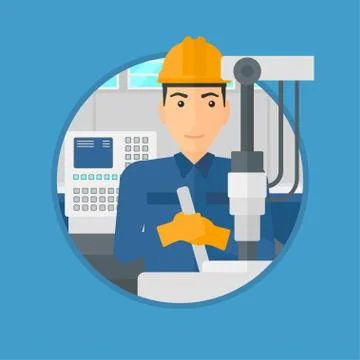 Man working on industrial drilling machine 스톡 일러스트