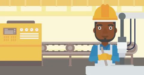 Man working on industrial drilling machine Stock Illustration
