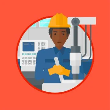 Man working on industrial drilling machine 스톡 일러스트