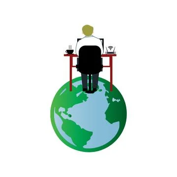 Man working internet earth Stock Illustration