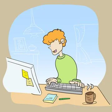 The man working job at home vector image for work from  home content. 스톡 일러스트