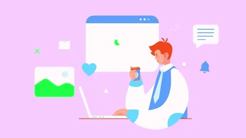 Man Working On Laptop 2D Animation. Business and Finances Concept. Stock Footage 209640917