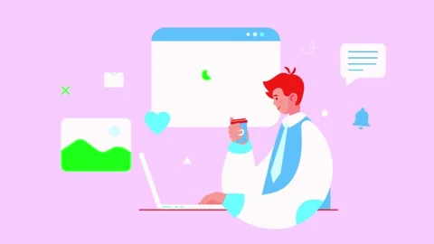 Man Working On Laptop 2D Animation. Business and Finances Concept. Stock Footage 209640920