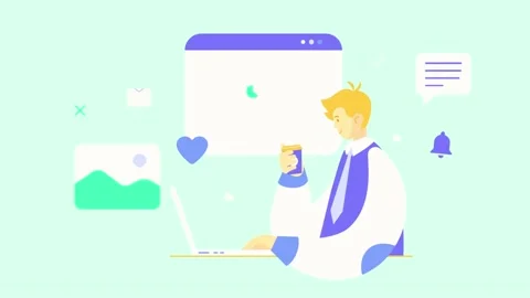 Man Working On Laptop 2D Animation. Business and Finances Concept. Stock Footage 209640985