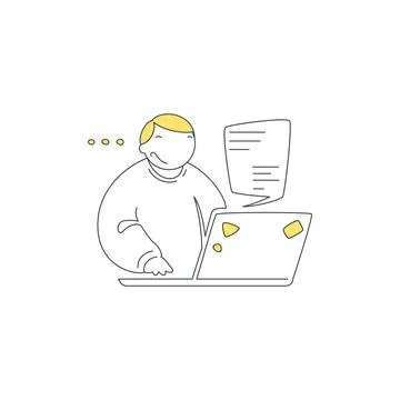 A Man Working On A Laptop And Generating A Creative Idea Vector Illustration Stock Illustration
