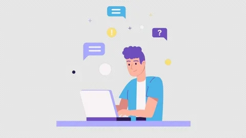 Man working at laptop animation with ALPHA channel. office worker or freelancer Stock Footage 204715852
