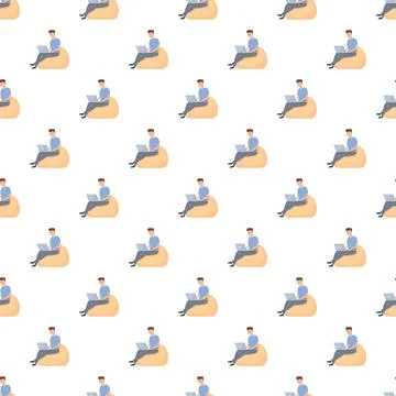 Man working on laptop in bean bag chair seamless pattern Stockillustratie