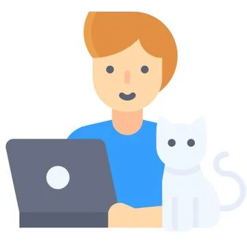 Man working on laptop with cat, work from home Stock Illustration