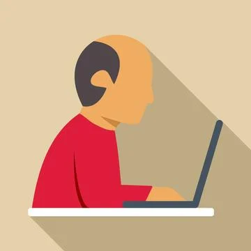 Man working on laptop computer at desk Illustrazione stock