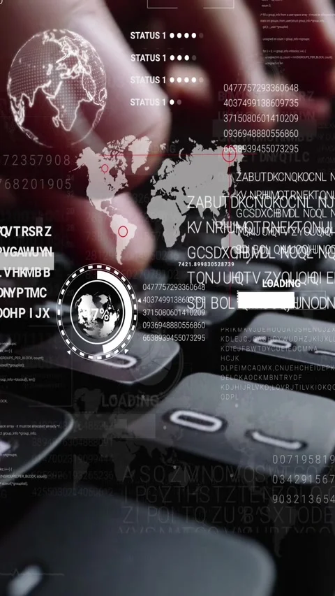 Man working on laptop computer keyboard with graphic user interface GUI hologram Stock Footage 284473807