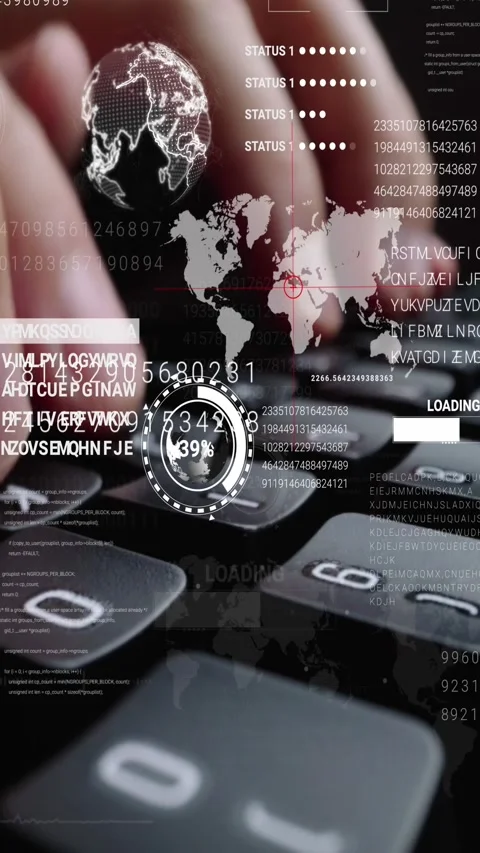 Man working on laptop computer keyboard with graphic user interface GUI hologram Vidéo 285264578