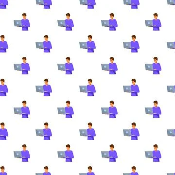 Man working on laptop computer seamless pattern Illustrazione stock