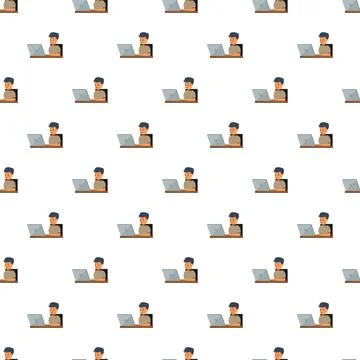 Man working on laptop computer seamless pattern Stock Illustration