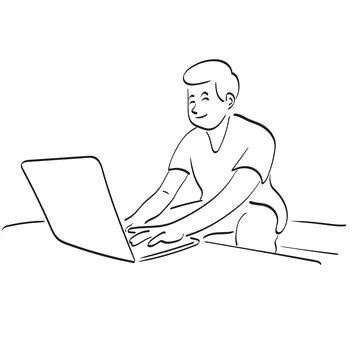 Man working on laptop computer on table in his house illustration vector Stock Illustration