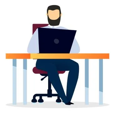 Man Working on Laptop, Device, Workplace at Office 스톡 일러스트