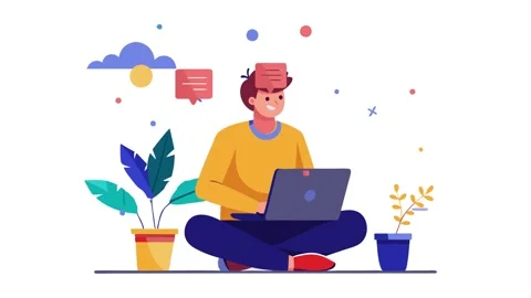 Man Working on Laptop Flat 2D Illustration of Person Sending Message 4k video Stock Footage 319880487