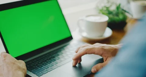Man Working on Laptop Green Screen Stock Footage 86769858