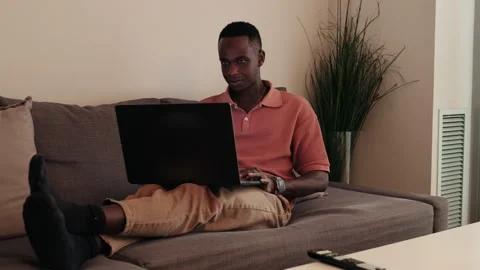 Man Working on Laptop From Home Stock Footage 303778182