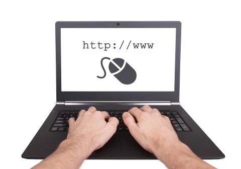 Man working on laptop, http Foto stock