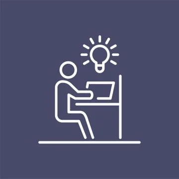 Man working on laptop with idea bulb business people icon simple line flat il Stock Illustration